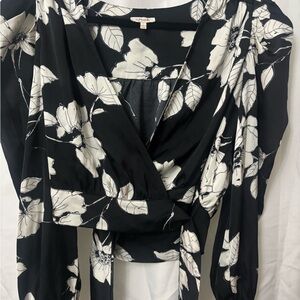 Apeach Black and White Wrap Blouse with Tie Front